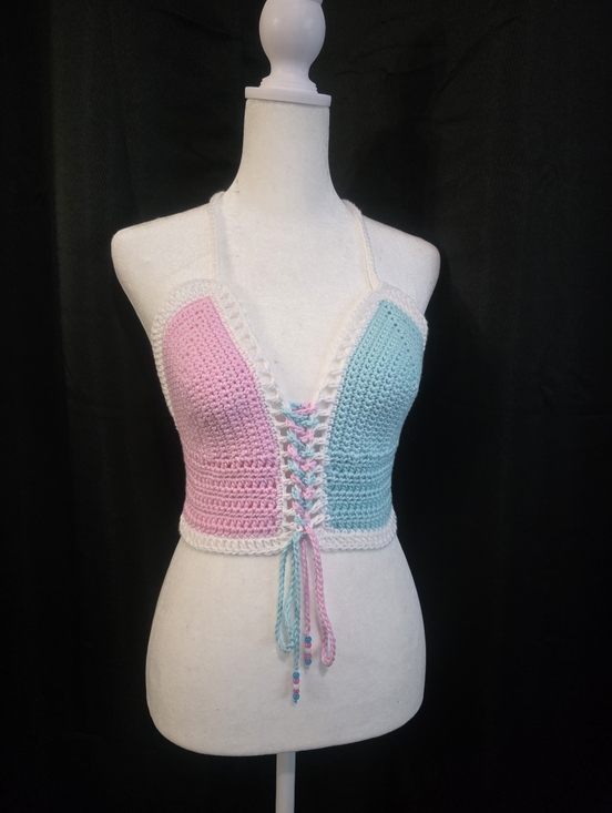 Handmade Tops - Crocheted Dual-Color Corset Halter Top